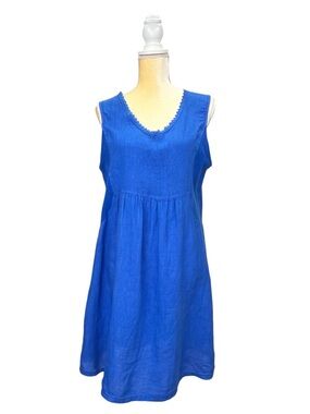 Terzo Millennio Linen Dress Size Large Royal Blue Sleeveless V-Neck Mini NWT